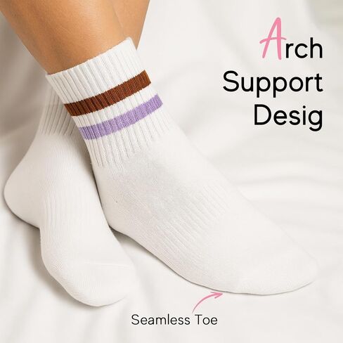 HONGTEYA Cotton Crew Socks for Women Cute Retro Striped Socks 5 Pairs with Arch Support Casual Athletic Vintage (Multicolor) in Saudi Arabia