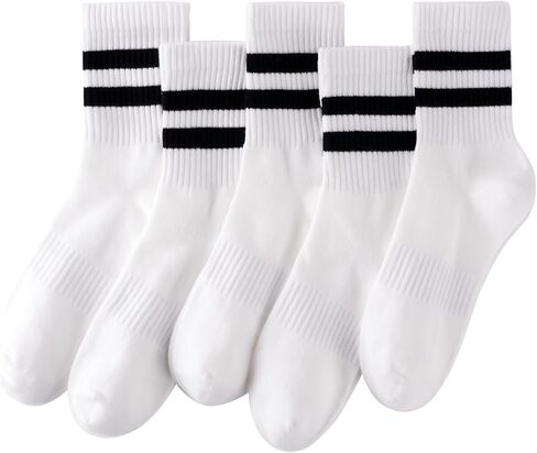 HONGTEYA Cotton Crew Socks for Women Cute Retro Striped Socks 5 Pairs with Arch Support Casual Athletic Vintage (Multicolor) in Saudi Arabia