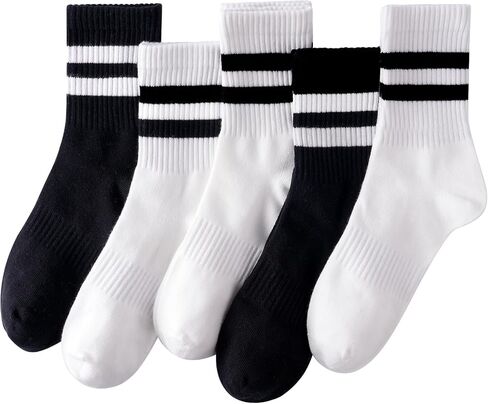 HONGTEYA Cotton Crew Socks for Women Cute Retro Striped Socks 5 Pairs with Arch Support Casual Athletic Vintage (Multicolor) in Saudi Arabia