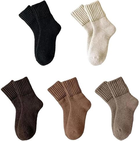 5 Pairs Women's Solid Color Mid-calf Socks, Thickened Winter Knitted Warm Socks, Suitable For Everyday Wear And Outdoor Activities in Saudi Arabia