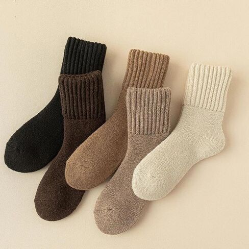 5 Pairs Women's Solid Color Mid-calf Socks, Thickened Winter Knitted Warm Socks, Suitable For Everyday Wear And Outdoor Activities in Saudi Arabia