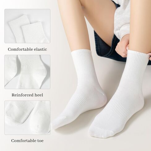Women's Mini Crew Socks, 3 Pairs Leisure Athletic Mid-Calf Socks, Cotton Crew Socks for Women in Saudi Arabia