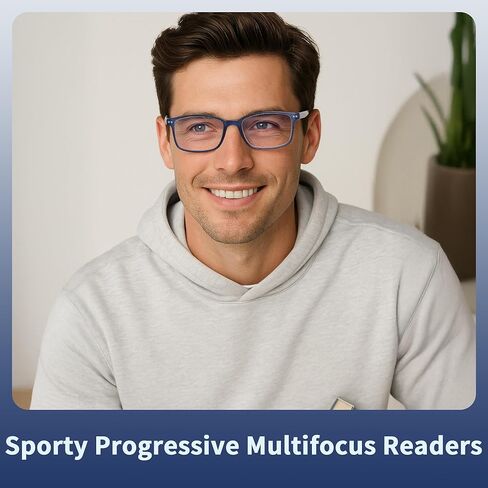 EASY READ TR90 Progressive Multifocal Reading Glasses for Men,Rectangular Blue Light Blocking Readers with Spring Hinge in Saudi Arabia
