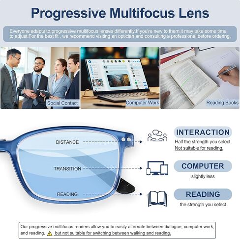EASY READ TR90 Progressive Multifocal Reading Glasses for Men,Rectangular Blue Light Blocking Readers with Spring Hinge in Saudi Arabia