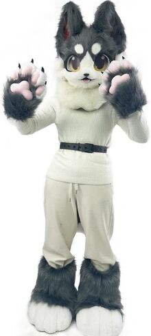 فروي Fusrsuit رئيس الكفوف حذاء ذيل البدلة fursuit قناع القط هالوين زي فو الفراء مضحك الأزياء in Kuwait