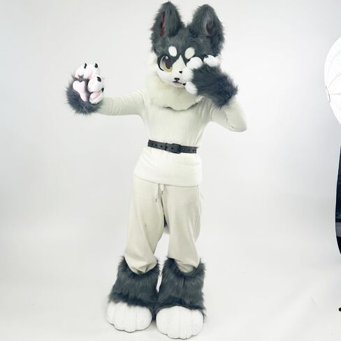 فروي Fusrsuit رئيس الكفوف حذاء ذيل البدلة fursuit قناع القط هالوين زي فو الفراء مضحك الأزياء in Kuwait