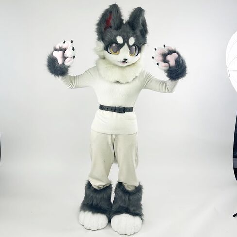 فروي Fusrsuit رئيس الكفوف حذاء ذيل البدلة fursuit قناع القط هالوين زي فو الفراء مضحك الأزياء in Kuwait
