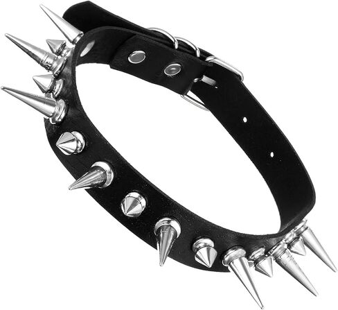 Grevosea Spiked Choker Collar for Women, Black Leather Choker Adjustable Punk Necklace Halloween Costume Jewelry Gothic Accessories in Saudi Arabia