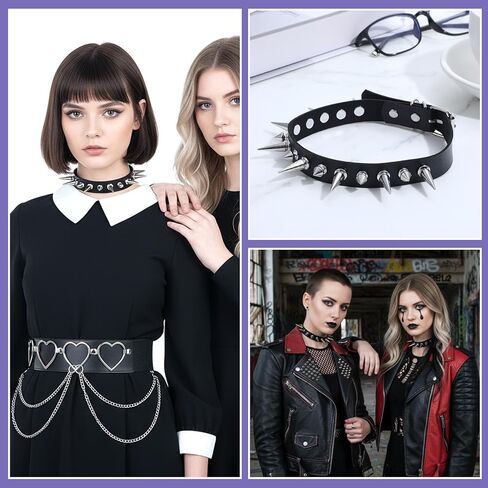 Grevosea Spiked Choker Collar for Women, Black Leather Choker Adjustable Punk Necklace Halloween Costume Jewelry Gothic Accessories in Saudi Arabia