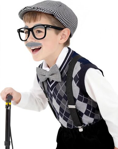 Kids 100 Days of School Costume for Boys,Toddler old man costume for Kid, Grandpa Vest Set for Child in Kuwait