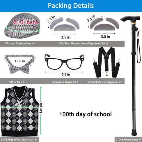 Kids 100 Days of School Costume for Boys,Toddler old man costume for Kid, Grandpa Vest Set for Child in Kuwait