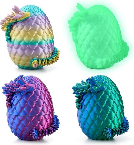 JOYIN 4Pcs 3D Printed Dragon Eggs with Laser Color Dragon, Articulated Toys, Easter Fidget Toy Basket Stuffers for Kids Party Favors, Easter Egg Hunt, Classroom Prize Supplies in Saudi Arabia