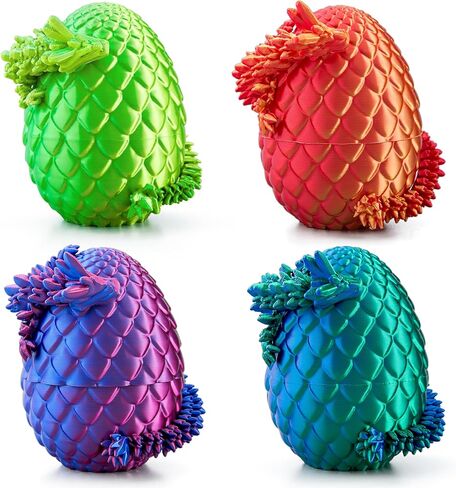 JOYIN 4Pcs 3D Printed Dragon Eggs with Laser Color Dragon, Articulated Toys, Easter Fidget Toy Basket Stuffers for Kids Party Favors, Easter Egg Hunt, Classroom Prize Supplies in Saudi Arabia