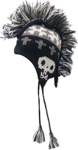 Bone Skull Mohawk Hat - Black and White Skull Hat | Handmade in Nepal - 100% Cotton One Size in Saudi Arabia
