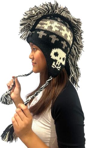 Bone Skull Mohawk Hat - Black and White Skull Hat | Handmade in Nepal - 100% Cotton One Size in Saudi Arabia