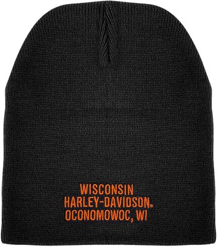 Harley-Davidson Men's Embroidered Open Bar & Shield Skull Beanie Hat - Black in Saudi Arabia