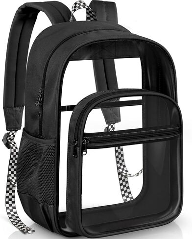 PAMANO Clear Backpack Heavy Duty Fabric & PVC Transparent Bookbag, See Through Bag for College Work Travel Security, Black in Saudi Arabia