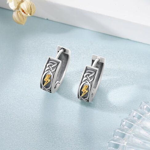 Lightning Bolt Hoop Earrings for Men 925 Sterling Silver Lightning Earrings Gifts for Weather Enthusiasts in Saudi Arabia