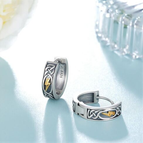 Lightning Bolt Hoop Earrings for Men 925 Sterling Silver Lightning Earrings Gifts for Weather Enthusiasts in Saudi Arabia