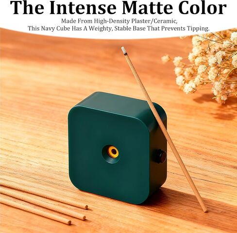 Navy Blue Geometric Cube Incense Burner Holder Deep Solid Color Zen Desk Altar Decor in Saudi Arabia