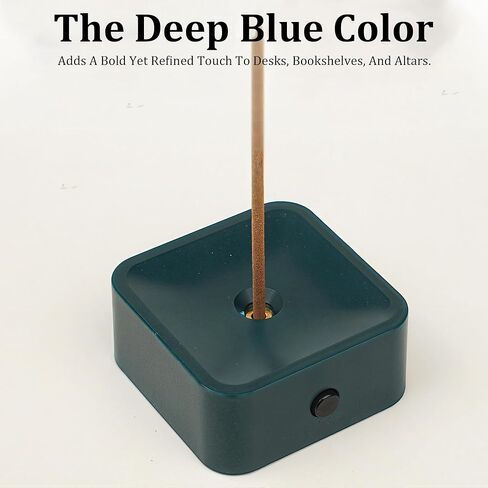 Navy Blue Geometric Cube Incense Burner Holder Deep Solid Color Zen Desk Altar Decor in Saudi Arabia