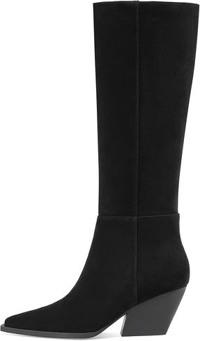 Mattiventon Knee High Boots Women Fall Chunky Heel Tall Snip Toe Pull on Womens Comfortable Trendy Suede Boots 2025 with Side Zipper in Saudi Arabia