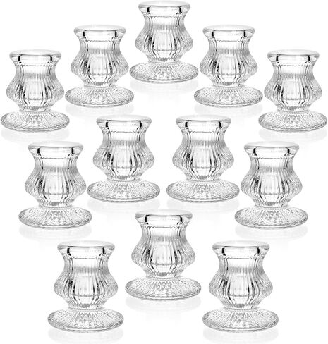 حاملات شموع زجاجية، 12 قطعة من حوامل شموع الطاولة لقطعة الطاولة المركزية، حامل عصي شموع شفاف لتزيين حفلات الزفاف والكريسماس والمهرجانات in Kuwait
