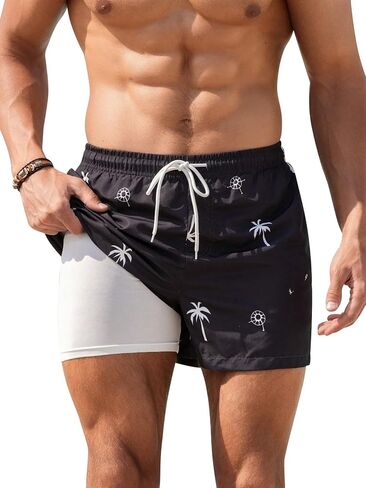 Men's Swim Trunks with Compression Liner Quick Dry Bathing Suits for Mens Board Shorts Swimwear in Saudi Arabia