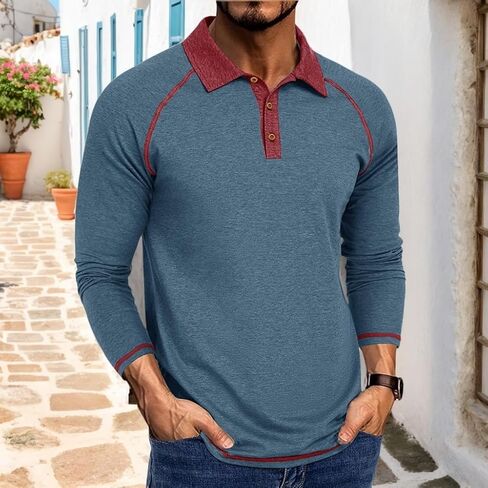 Men's Long Sleeve Casual Polo Shirts Fashion Classic Button Collared Raglan Golf Shirt in Saudi Arabia