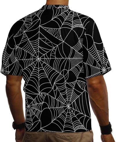 Halloween Spider Black Spiderweb Pattern Men's Button Down Shirts Short Sleeve Polo Shirt Casual Summer Tops in Kuwait
