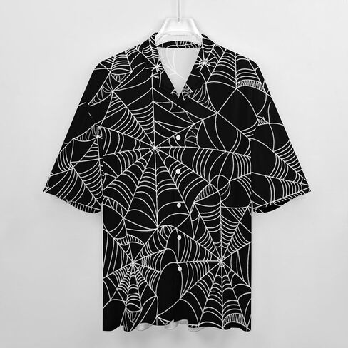 Halloween Spider Black Spiderweb Pattern Men's Button Down Shirts Short Sleeve Polo Shirt Casual Summer Tops in Kuwait