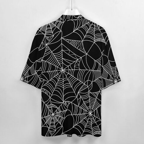 Halloween Spider Black Spiderweb Pattern Men's Button Down Shirts Short Sleeve Polo Shirt Casual Summer Tops in Kuwait
