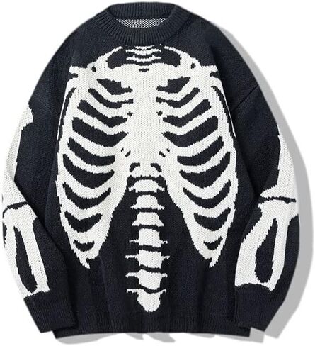 Mens Skeleton Sweater Goth Y2K Knitted Oversized Sweater Harajuku Jumper Pullover Sweater Emo Fairycore Clothing in Saudi Arabia