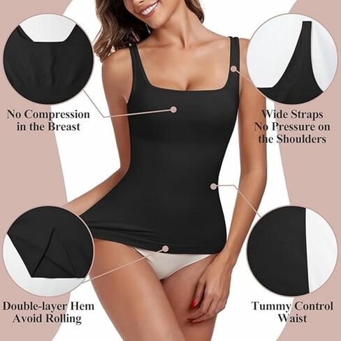 Women's Tummy Control Shapewear Tank Tops Seamless Square/Scoop Neck Compression Body Shaper Camisole in Saudi Arabia