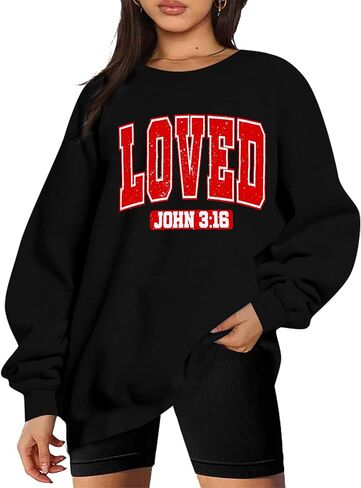UNIQUEONE Valentines Sweatshirts for Women Love Sweatshirt Love Heart Graphic Pullover Cute Holiday Crewneck Long Sleeve Tops in Saudi Arabia