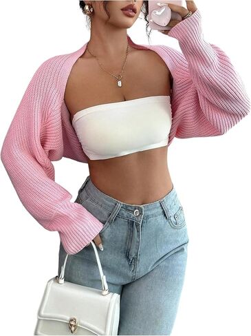 سترة صوفية نسائية مفتوحة من الأمام وأكمام طويلة وسترات بوليرو محبوكة ملابس خارجية للخريف in Kuwait