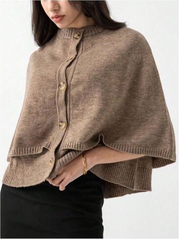 Women's Poncho Sweater Button Down Long Sleeve Cape Cardigan Shawl Poncho Knit Outerwear Trendy in Saudi Arabia