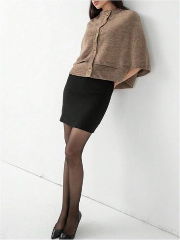 Women's Poncho Sweater Button Down Long Sleeve Cape Cardigan Shawl Poncho Knit Outerwear Trendy in Saudi Arabia