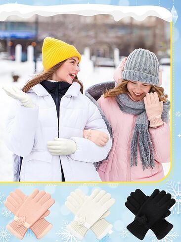 Geyoga 3 Pairs Winter Warm Gloves for Women Floral-cuff Knit Gloves Pink Black White Cozy Winter Wear Winter Warm Gift for Women in Saudi Arabia