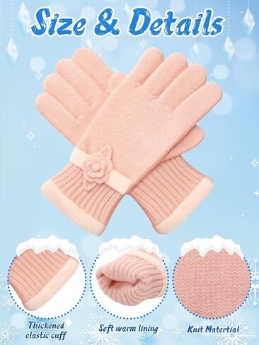 Geyoga 3 Pairs Winter Warm Gloves for Women Floral-cuff Knit Gloves Pink Black White Cozy Winter Wear Winter Warm Gift for Women in Saudi Arabia