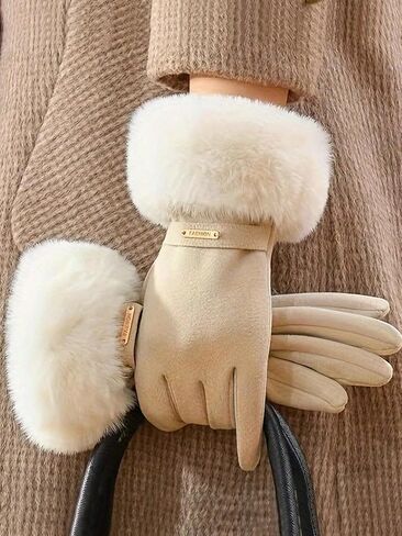 Women's Thick Windproof Touch Screen Gloves With Plush Cuffs For Warmth, Outdoor Cycling Sports Wear, Autumn And Winter style in Saudi Arabia