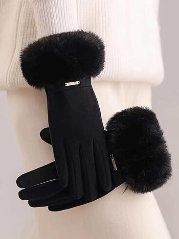 Women's Thick Windproof Touch Screen Gloves With Plush Cuffs For Warmth, Outdoor Cycling Sports Wear, Autumn And Winter style in Saudi Arabia