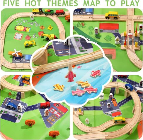 100 PCS مجموعة مسار قطار خشبية ، ألعاب Toys Train Railway مركبات السكك الحديدية لمدة 3-10 سنوات من الأطفال الأولاد والبنات ، تلائم مع Thomas و Brio و Ikea و Melissa و Doug in Kuwait