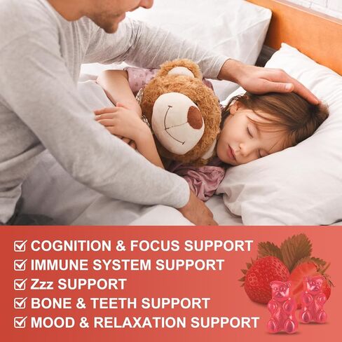 Magnesium Glycinate Gummies for Kids & Adults - Relaxation & Cognition Support - 400/200mg Magnesium Supplement with L-Theanine, Chamomile, B6, D3 & K2 - Vegan, Sugar Free, Strawberry Flavor, 60 Ct in Saudi Arabia