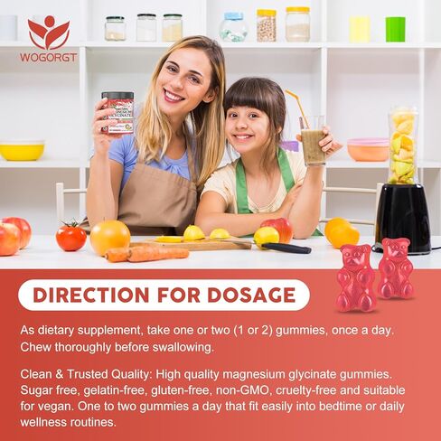 Magnesium Glycinate Gummies for Kids & Adults - Relaxation & Cognition Support - 400/200mg Magnesium Supplement with L-Theanine, Chamomile, B6, D3 & K2 - Vegan, Sugar Free, Strawberry Flavor, 60 Ct in Saudi Arabia