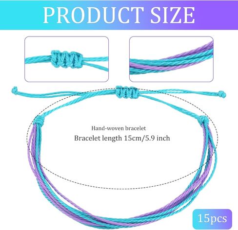 15pcs Suicide Prevention Awareness Bracelets, Cyan and Purple Braided Awareness Bracelets for Men Women in Saudi Arabia
