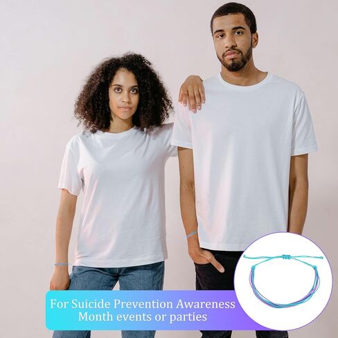 15pcs Suicide Prevention Awareness Bracelets, Cyan and Purple Braided Awareness Bracelets for Men Women in Saudi Arabia