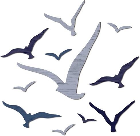 Wesiti 10 Pcs Wooden Seagull Wall Decor Nautical Theme Beach Coastal Art Adhesive Seagull Sea Birds Wall Decor Sculpture Vintage Ornaments for Home Bathroom in Kuwait