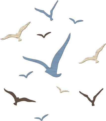 Wesiti 10 Pcs Wooden Seagull Wall Decor Nautical Theme Beach Coastal Art Adhesive Seagull Sea Birds Wall Decor Sculpture Vintage Ornaments for Home Bathroom in Kuwait