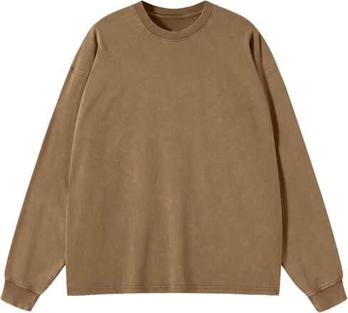 Men's Oversized Vintage Long Sleeve T-Shirts Acid Wash Soft Comfort Fit Crewneck Sweatshirt in Saudi Arabia
